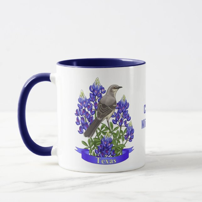 Mug Texas State Mockingbird & Bluebonnet Flower (Gauche)