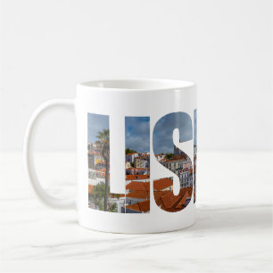 Mug Texte de Lisbonne composé de la vue panoramique de