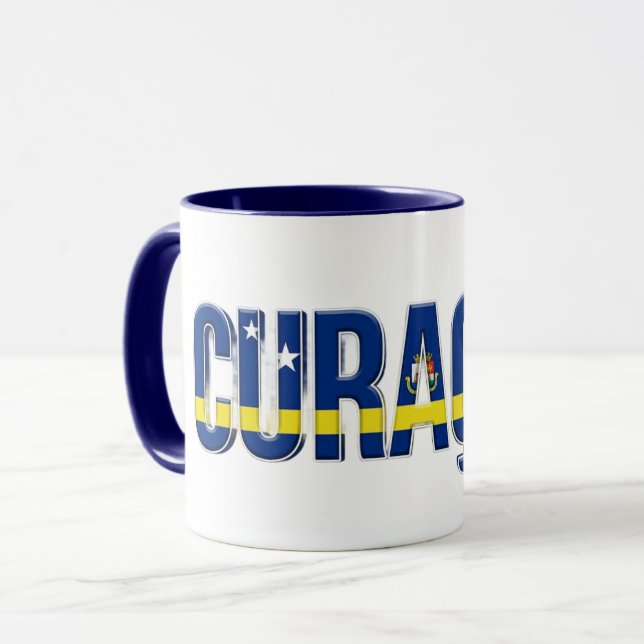 Mug Texte du drapeau de Curaçao | Conception de fierté (Devant gauche)