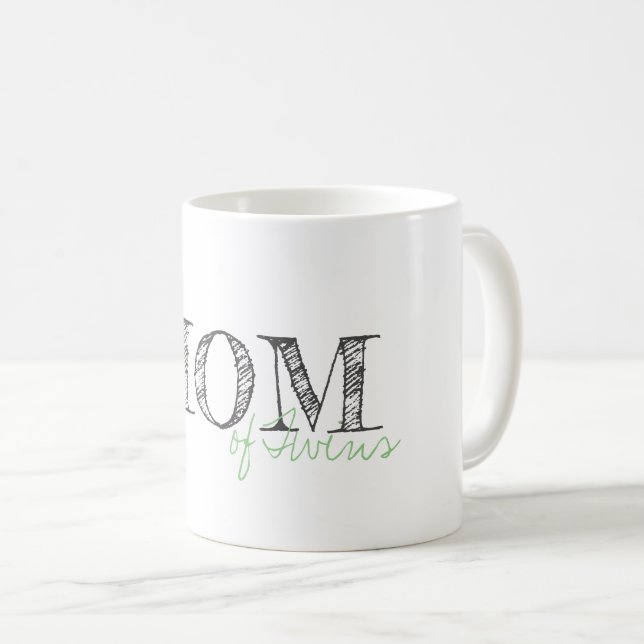 Mug Texte moderne Maman de Twins Grey Bébés Enfants (Devant droit)