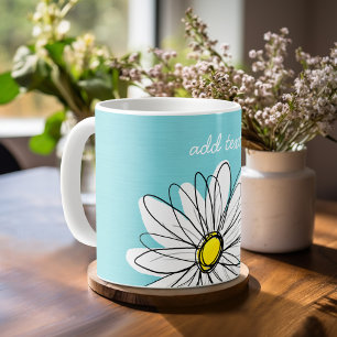 Mug Texte personnalisé Aqua et Jaune Whimsical Daisy
