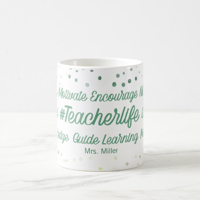 Mug Texte vert de l'enseignant inspirant personnalisé (Centre)