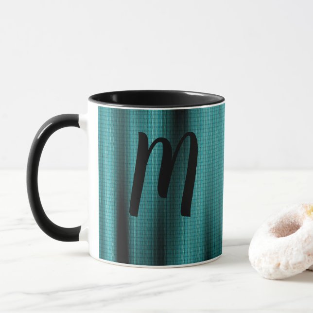 Mug Texture de feuille bleue Personnaliser le monogram (Avec donut)