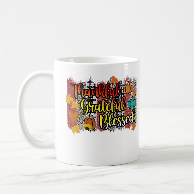 Mug Thankful Grateful Blessed Leopard Pumpkin Fall Vib (Gauche)