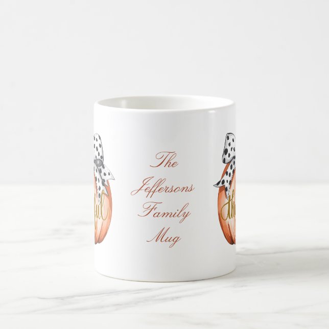 Mug Thankful Pumpkin with Polka Dot Bow Personalized (Centre)