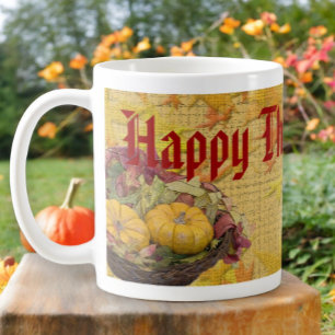 Mug Thanksgiving Autumn Leaves Gourds Art Custom