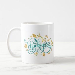 Mug Thanksgiving Décoratif Calligraphie Feuilles d'aut