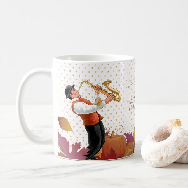 Mug Thanksgiving Holiday Party, Retro Music Jazz Music (Avec donut)