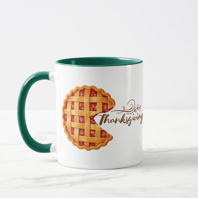 Mug Thanksgiving Pie Slice Retro Arcade Green Handle (Gauche)