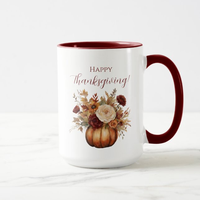 Mug Thanksgiving-Watercolor Citrouille et fleurs- (Droite)