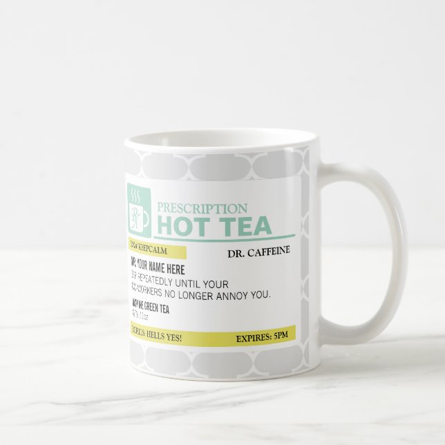 Mug Thé chaud de prescription drôle avec le monogramme (Droite)