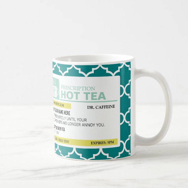 Mug Thé chaud de prescription drôle avec le monogramme (Droite)