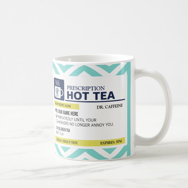 Mug Thé chaud de prescription drôle avec le monogramme (Droite)