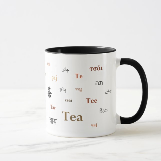 Mug Thé dans différentes langues (brun) (Droite)