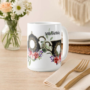 Mug Thé Floral noir après-midi Thé 50e anniversaire