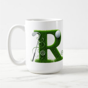 Mug Thème de lettre d'herbe de golf avec balles et clu