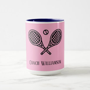 Mug Thème de tennis Monogramme Nom Entraîneur
