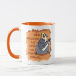 Mug Therapeut mit Federn & Schnabel. Nymphensittich