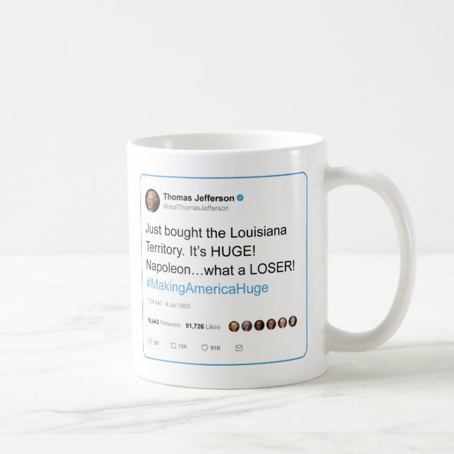 Mug Thomas Jefferson gazouille l'achat de la Louisiane (Droite)