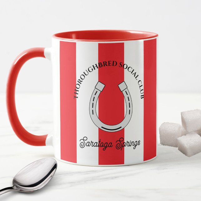 Mug Thoroughbred Social Club Red Stripes Horseshoe (Thoroughbred Horse Racing Social Club Custom Mug in Red)