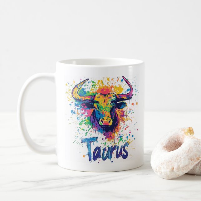 Mug "Throwback Taurus des années 90 : Splatter Paint M (Avec donut)