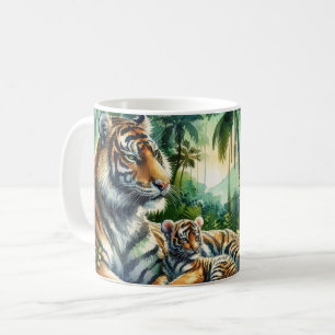 Mug Tigers dans une jungle luxuriante peinture aquarel