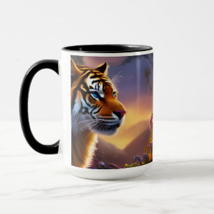 Mug Tigre bleu et fleurs roses