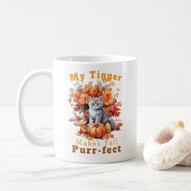 Mug Tigre de chat d'automne personnalisable (Avec donut)