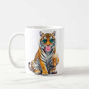 Mug Tigre mignon avec café glacé et lunettes de soleil