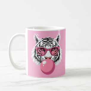Mug Tigre Portant des lunettes et soufflant de la gomm
