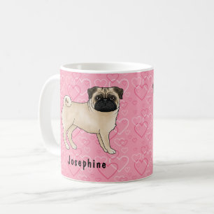 Mug Tireur Carlin Chien Mops Mignons Et Coeurs Roses A