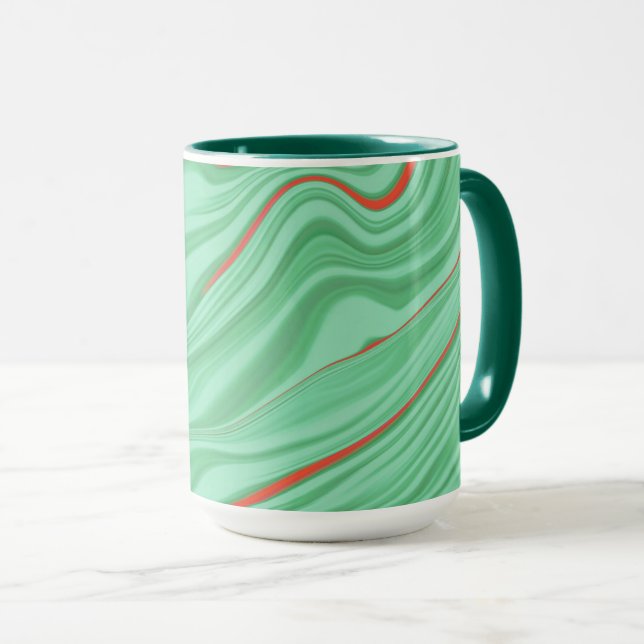Mug Tissu en courbes aux tons vert menthe clair (Devant droit)