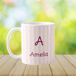 Mug Tissu Vichy Rose Monogramme Nom Personnalisé