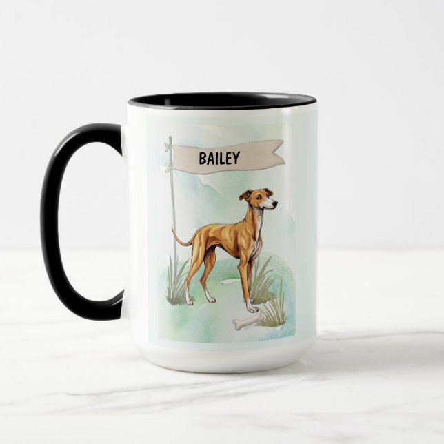 Mug Title: Greyhound Watercolor Personalized Dog (Gauche)