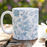 Toile-de-jouy Chinoiseries motif floral bleu