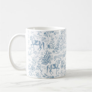 Mug Toile de Jouy Équestre Fleurie Bleue Élégante 