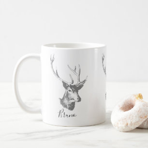 Mug Tons gris Tête de cerf Illustration Vintage