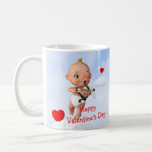 Mug Toon Baby Cupid Flying with a Bow and Flrow