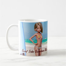 Toon Surfer Girl Posing sur le bord de mer