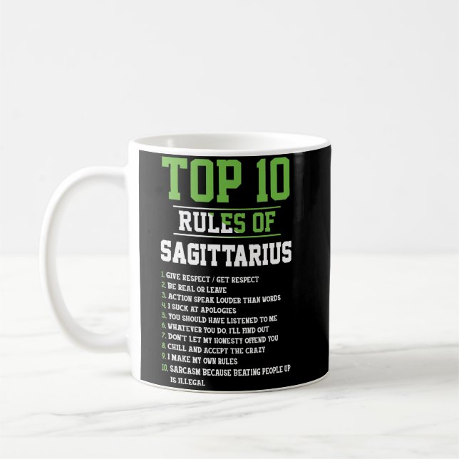 Mug Top 10 Règles De Sagittarius Anniversaire Horoscop (Gauche)