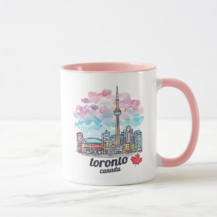 Mug Toronto Ontario Canada Aquarelle Skyline CN Tower