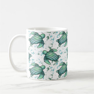 Mug tortue de mer aquarelle verte motif bleu animal