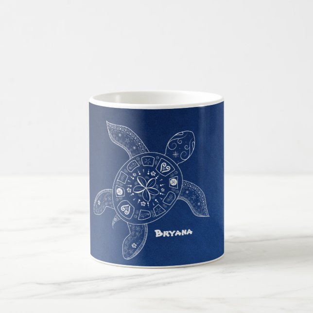Mug Tortue de mer d'Hawaï blanc sur Blue Beach Tropica (Centre)