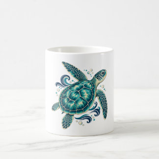 Mug Tortue de mer sarcelle avec vagues océaniques
