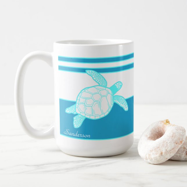 Mug Tortue marine marine Personnalisée Bleu Turquoise  (Avec donut)