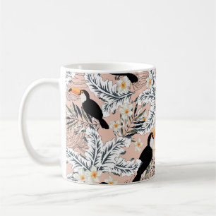 Mug Toucans, feuilles de palmiers graphiques, fleurs d