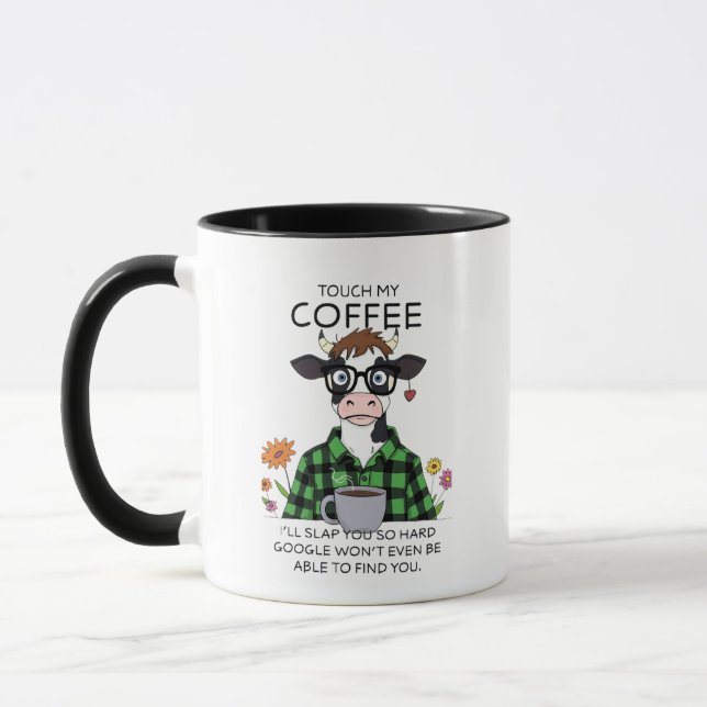 Mug Touche mon café, je te gifle fort - café de vache (Gauche)