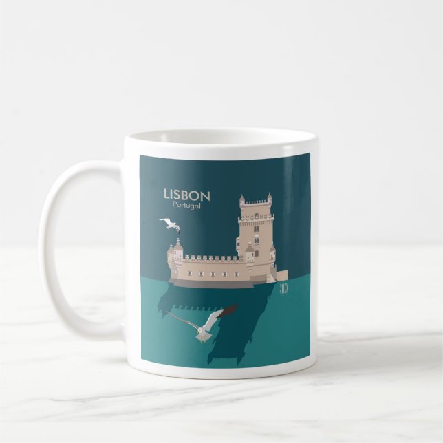 Mug Tour de Belem de Lisbonne dans le style poster vin (Gauche)