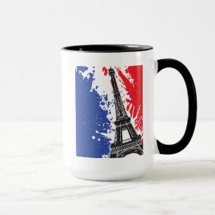 Mug Tour Eiffel drapeau grunge de Paris, France