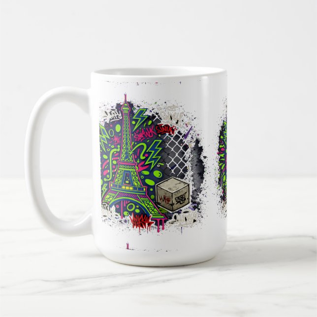 Mug Tour Eiffel Graffiti Néon Urbain (Gauche)